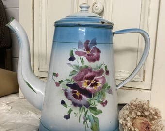 Ancient coffee pot, enamel, shabby