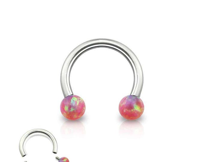 316L Surgical Steel Internally Threaded Horseshoe with Synthetic Opal