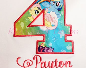 My little pony birthday shirt embroidered any age ADD NAME FREE rainbow dash