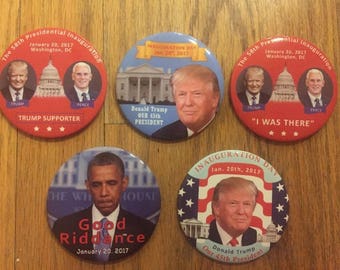 5 2017 Authentic President Donald Trump Inauguration Day 3" Buttons Mike Pence