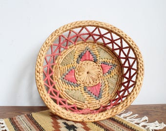 Vintage Tribal Woven Moroccan Basket, Colorful South American Basket, Handmade Basket, Decorative Wall Basket, Boho, Bohemian
