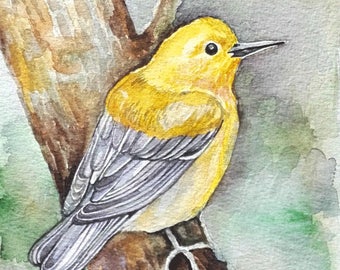 Bird painting ORIGINAL watercolor Bird Art Painting Bird Watercolor yellow bird Wall art Home decor