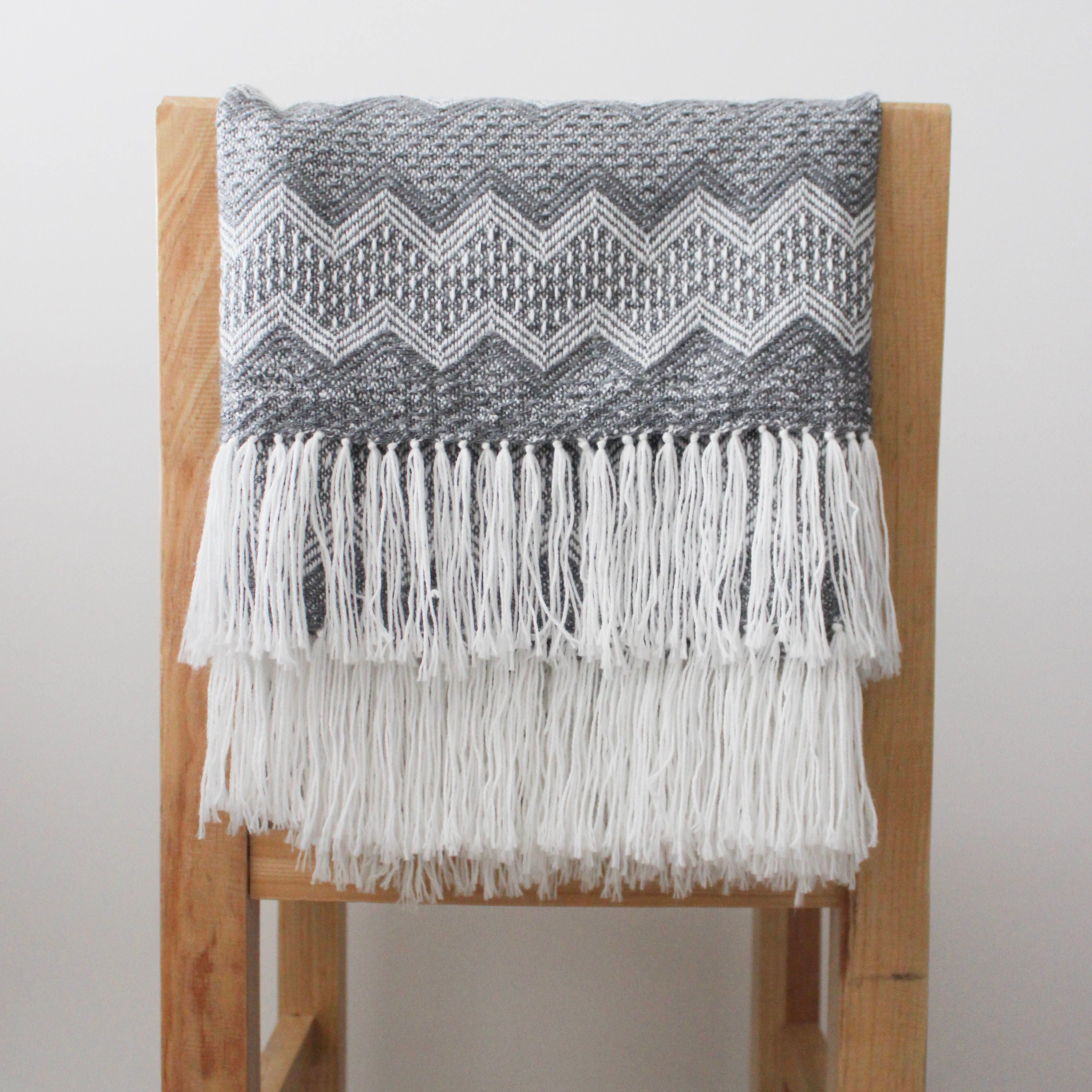Grey Peruvian Throw Blanket Alpaca Wool Blend Handwoven
