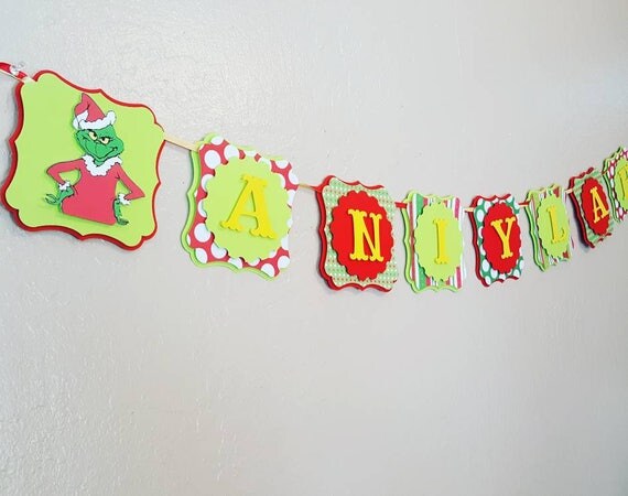 Grinch Birthday Banner Decoration