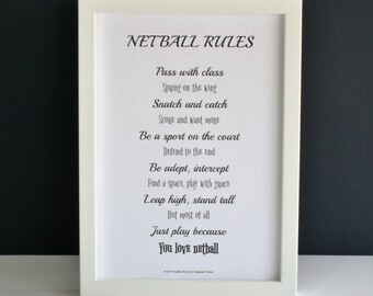 Netball poem, netball rules poem, netball gift, netball print, love netball poem, netball player poem, pass with class poem, netball rules