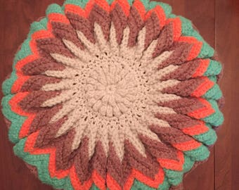 crochet round pillow 1960s
