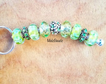 European style keychains-beaded keychains-large bead keychain-glass bead keychain-cool keychains-bling keychain-keychains for women-green