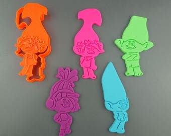 Troll Cookie Cutter 3D Printed Troll Movie Cookie and Fondant Cutter - Poppy Branch DJ Suki and Guy DIamond - Decorate Yourself