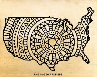 USA map svg, Mandala svg design, Zentangle svg, Circle monogram svg, State svg for cricut, Files for Silhouette Cameo
