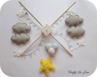 Baby Mobile - Baby Crib Mobile - Nursery Mobile Clouds – Stars and Clouds Mobile – Pastel Baby Mobile – Hanging mobile – Balloons Cot Mobile