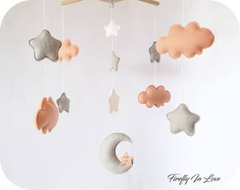 READY TO SHIP Baby Mobile - Baby Crib Mobile - Nursery Mobile Clouds – Stars and Clouds Mobile – Moon Mobile – Hanging mobile – Moon Cot