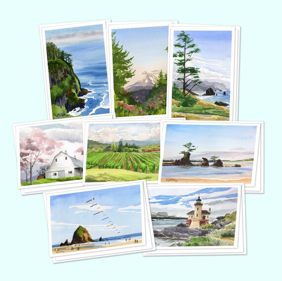 Set of 8 Oregon greeting cards Oregon coast art print