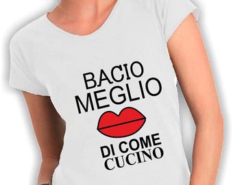 V neck t shirts women Kiss better than I cook