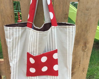 Handbag, shoulder, Tote, cotton canvas, ticking, polka dots