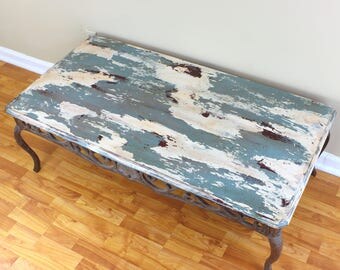 Rustic Coffee Table - Distressed Coffee Table - Shabby Chic Coffee Table - Reclaimed Coffee Table - Cast Iron Coffee Table