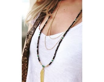 Colorful agate and Golden Feather necklace