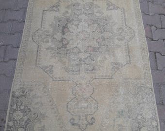 Oushak rug,Turkish rug ,faded muted colored decorative rug home of decor rug,new fashion desing rug,3"7×6"8 ft/114×210cm.