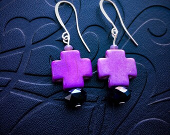 Black and Purple Cross earrings