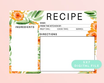 Retro Blank Recipe Card Digital Template Instant Download