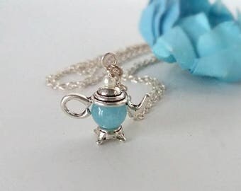 Blue quartz,teapot,teapot necklace,healing stone,semiprecious stone