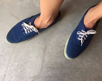 1960s 60s Vintage Navy Canvas Sun'N'Surf Tennis Deck Shoes Made In USA (8 Fit)