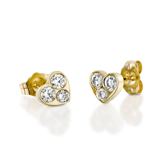 Dainty Diamond Heart Earrings Heart Shape Diamond Earrings