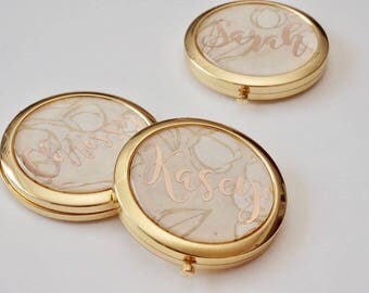 Personalized Compact Mirror - Rose Gold Compact Mirror | Gold Compact Mirror | Bridesmaid Compact Mirror | Bridesmaid Proposal Gift Box Idea