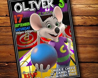 Chuck E Cheese Invitation- Chuck E Cheese Chalkboard Birthday Party Invite - Printable And Digital File- Chuck E Cheese Birthday Invitation