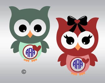 Owl monogram heart SVG Clipart Cut Files Silhouette Cameo Svg for Cricut and Vinyl File cutting Digital cuts file DXF Png Pdf Eps