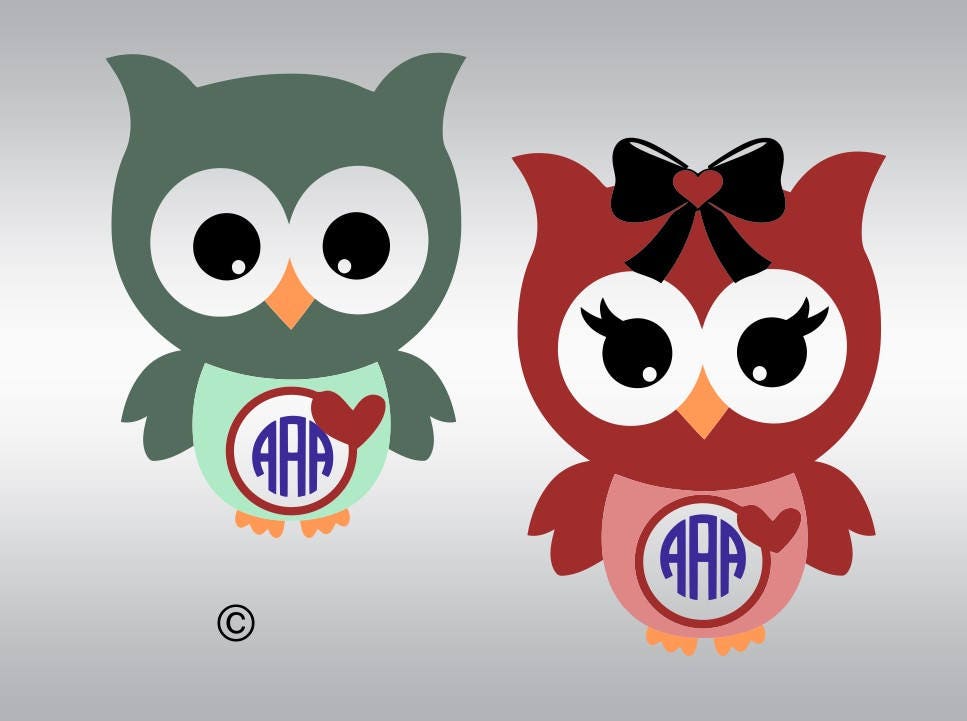 Download Owl monogram heart SVG Clipart Cut Files Silhouette Cameo Svg