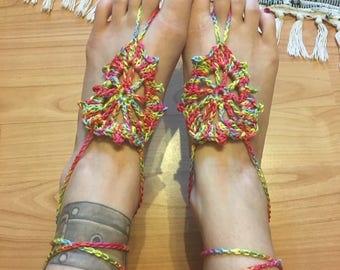 Crocheted barefoot sandals foot jewelry, chain