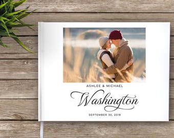 Wedding Guest Book with photo, Photo Guest Book, White Pages, Custom Guest Book, Guest Book, Monte Carlo Font, white pages, black pages
