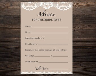 Burlap Lace Bridal Shower Games, Advice for the Bride to be, Bridal Advice Cards, Rustic Bridal Shower Advice, Advice for Newlyweds, LBS5