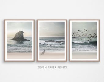 Beach Poster, Set of 3 Prints, Teal Decor, Beach Photography, Ocean Wall Art, Printable Art, Coastal Art, Three Piece Decor, Shore Photo