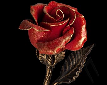6th Anniversary Gift for Wife - Red Metal Rose, Steel Rose, Wrought Iron Rose