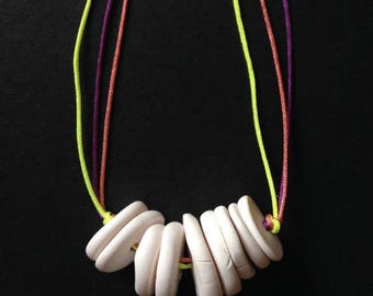 White Geometric Multi-Stranded Beaded Necklace