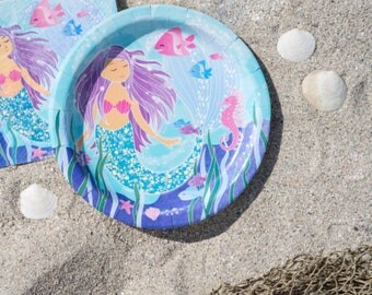 Purple and Blue Mermaid Party Large Plates/ Purple Mermaid Party Plates/ Mermaid Plates