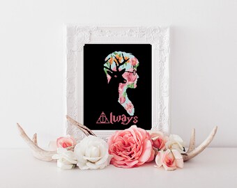 Harry Potter Cross stitch pattern Patronus Stag Severus Quote Always Floral Doe Deathly Hallows Hogwarts Cute Instant download PDF #319