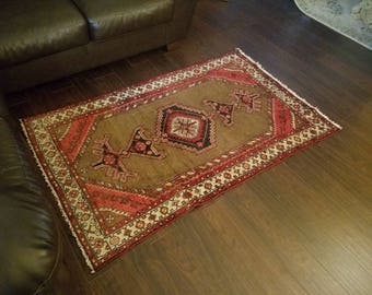 FREE SHIPPING! VORDOVEH Rug, Persian Rug, Camel, Red, Cream, Hamadan Rug, Persian Rugs, 3.4 × 5.4ft.