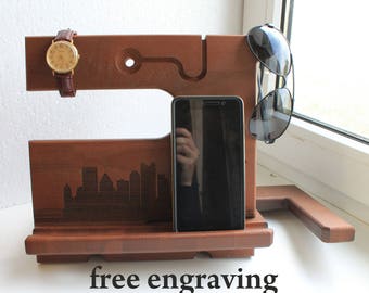 gift for men Desk organizer iPhone8 Personalized Docking Station iphone docking Charging Station wood docking station Desk organizer Wooden