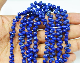 Halloween Sale - AAA Quality Natural Lapis Faceted Tear Drop Beads / 3x5 - 4x6 MM / 4 inch