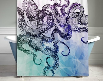 Watercolor Cool Octopus Kraken Tentacle Polyester Fabric Shower Curtain Bathroom Sets Home Decor 60 X 72 Inches