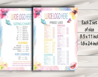 Newest style LLRoe Price List and Size Chart 18x24 and 8.5x11 inches, Home Offcie Approved Colors & Fonts - watercolour