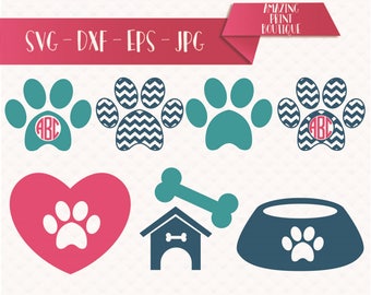 Dog Love Collection, Dog paw svg file, Dog love svg, SVG cutting file, Pet cutting files for cricut, Paw print SVG, for use with Silhouette