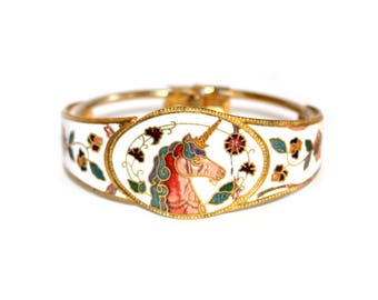 Unicorn Clamper Bangle. Vintage Cloisonne Enamel Unicorn Bracelet. Cloisonne Bangle. Unicorn. Vintage Bracelet. Cloisonne. Clamper Bangle.