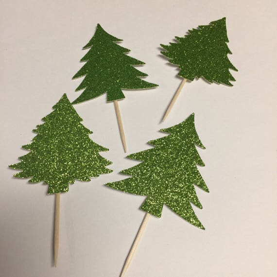 Christmas Tree Cupcake Toppers Green Glitter Pine Christmas Tree Cupcake Toppers Green Glitter Pine