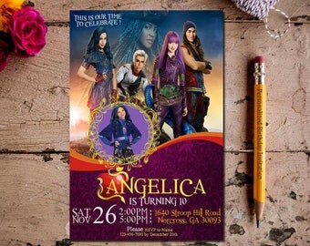 Disney Descendants Invitation, Disney Descendants Birthday, Disney Descendants Birthday Invitation, Disney Descendants Party Invitation.