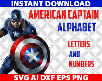American Captain Alphabet SVG Letters Ai Png Eps Dxf Cut Cutting Birthday Invitation Logo Team Movie Fonts Font Digital