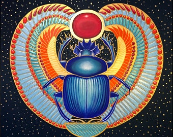 Colorful Beetle Scarab Art Bug Egyptian PRINT from Painting