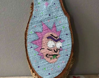 Rick and Morty wood slice art